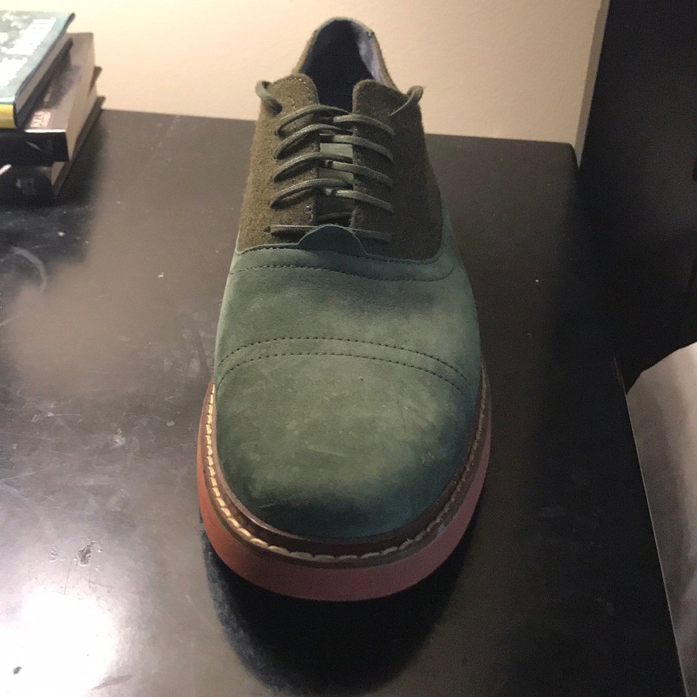 These are an olive green Cole Hann dress shoe